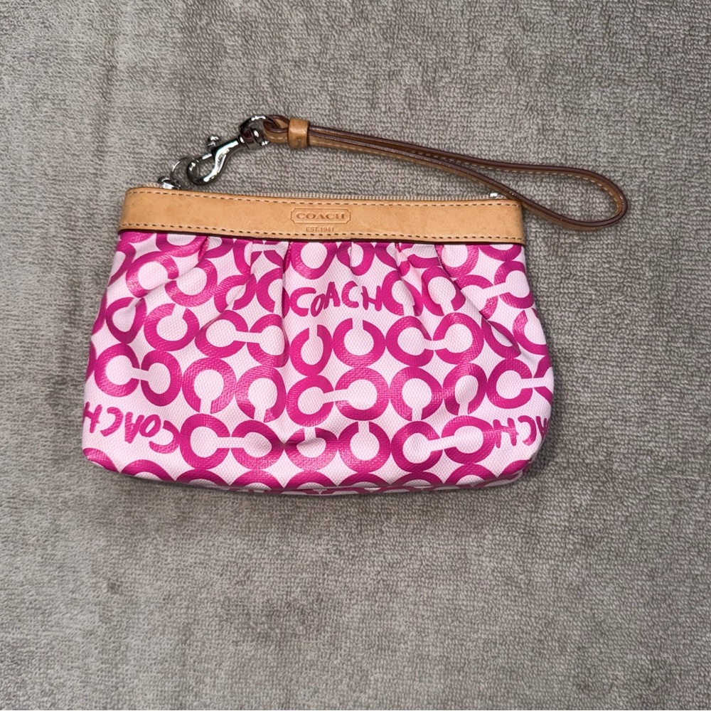 Coach Pink and Tan Signature Wristlet